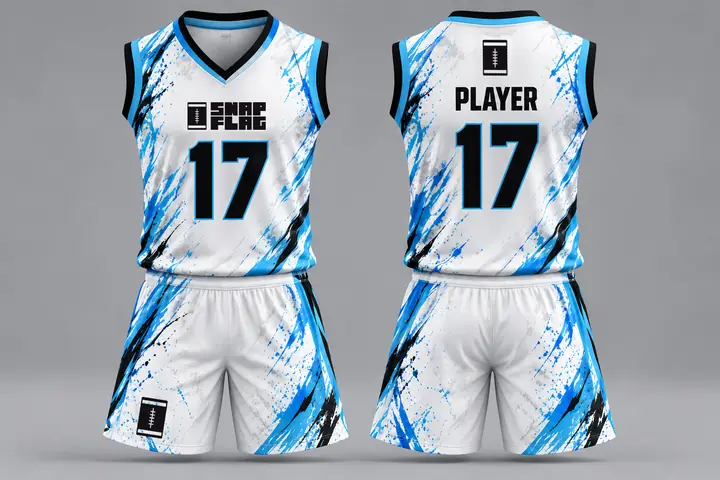 Blue Splash custom flag football uniform design in white and blue