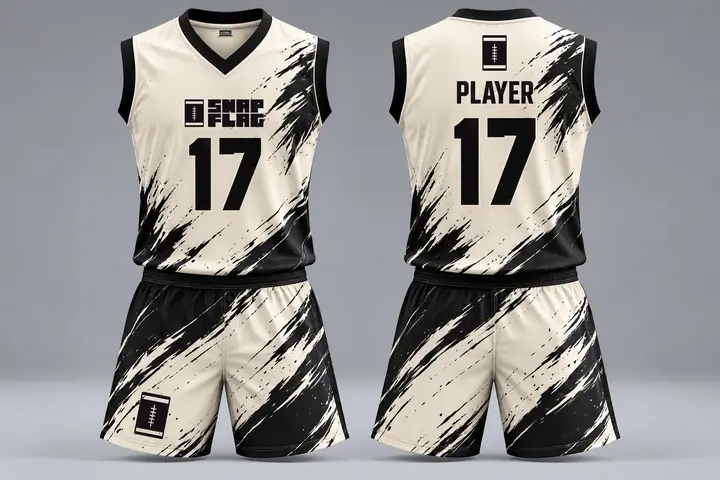 Cream Strike custom flag football uniform design in cream and black, front and back