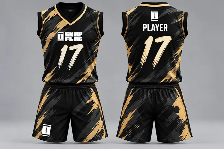 Gold Rush custom flag football uniform design in black and gold