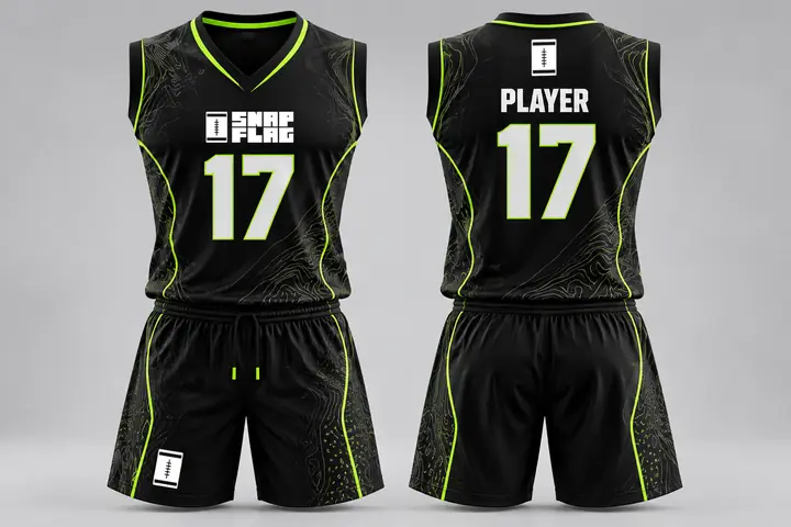 Lime Edge custom flag football uniform design in black and lime, front and back