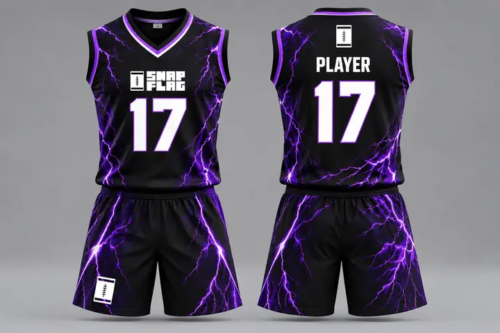 Purple Storm custom flag football uniform design in black and purple