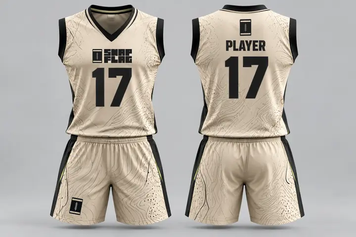Topo Sand custom flag football uniform design in sand and black, front and back